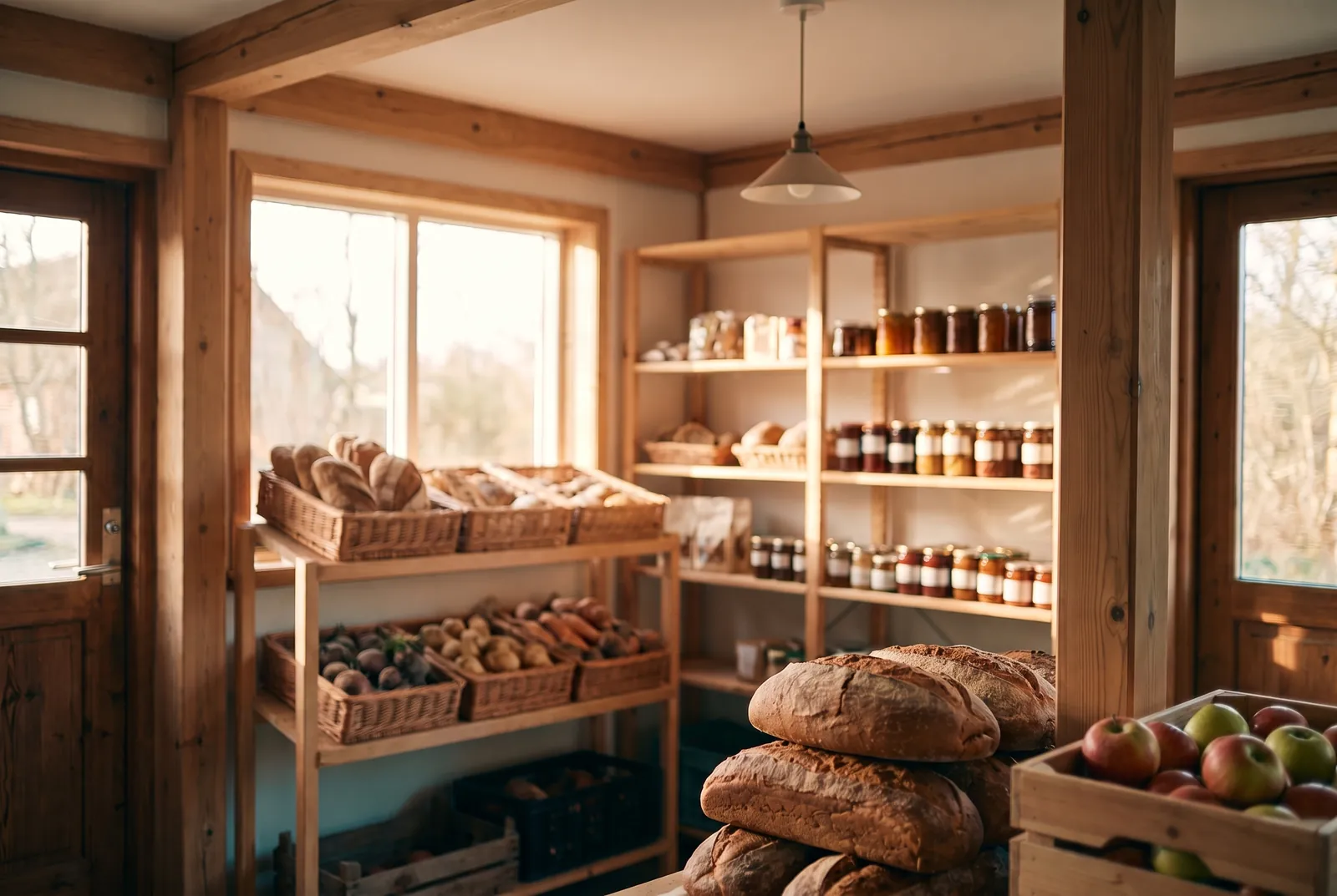 Shelves inside a small unmanned grocery store
