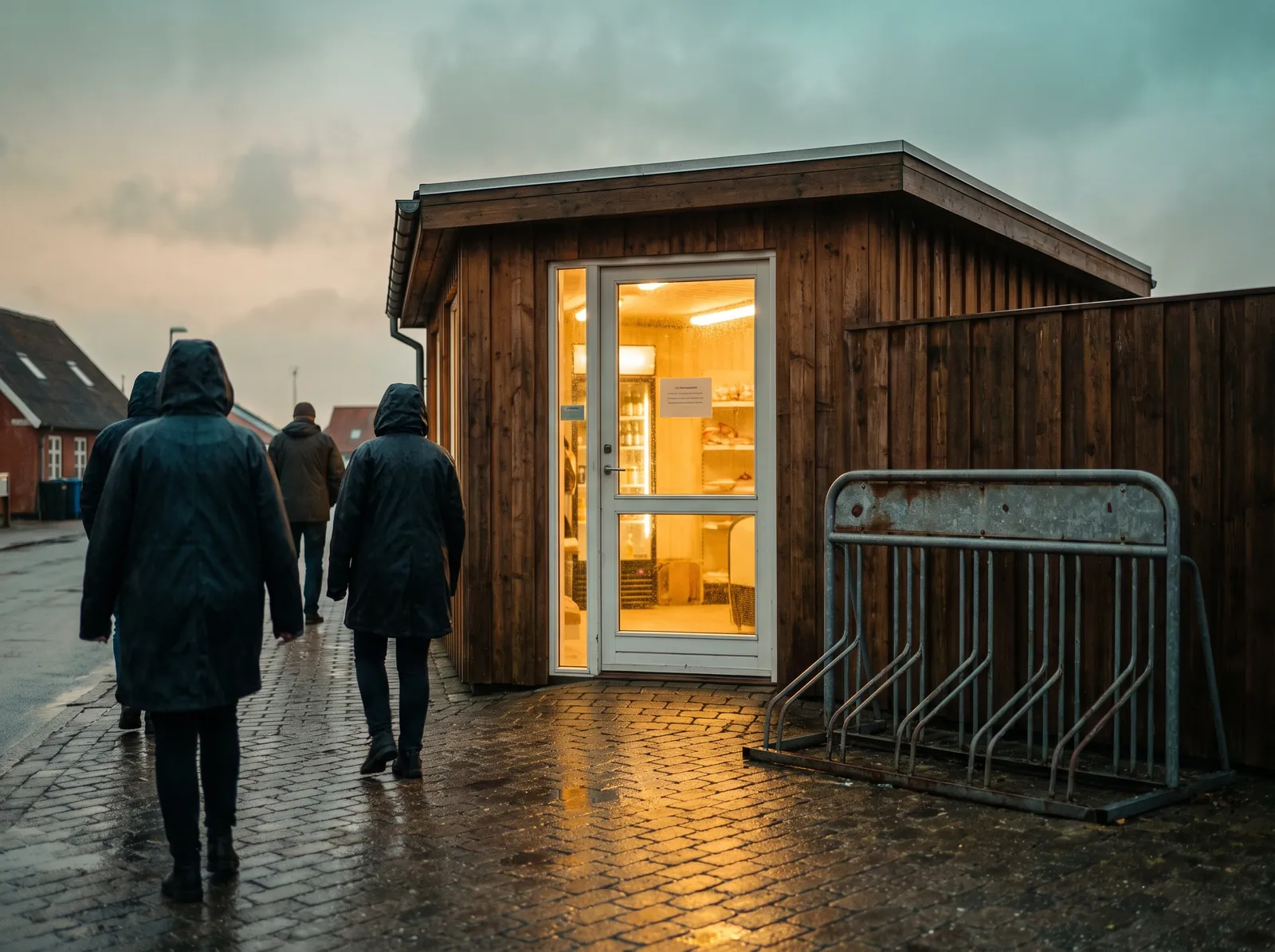 A small unmanned shop at dusk