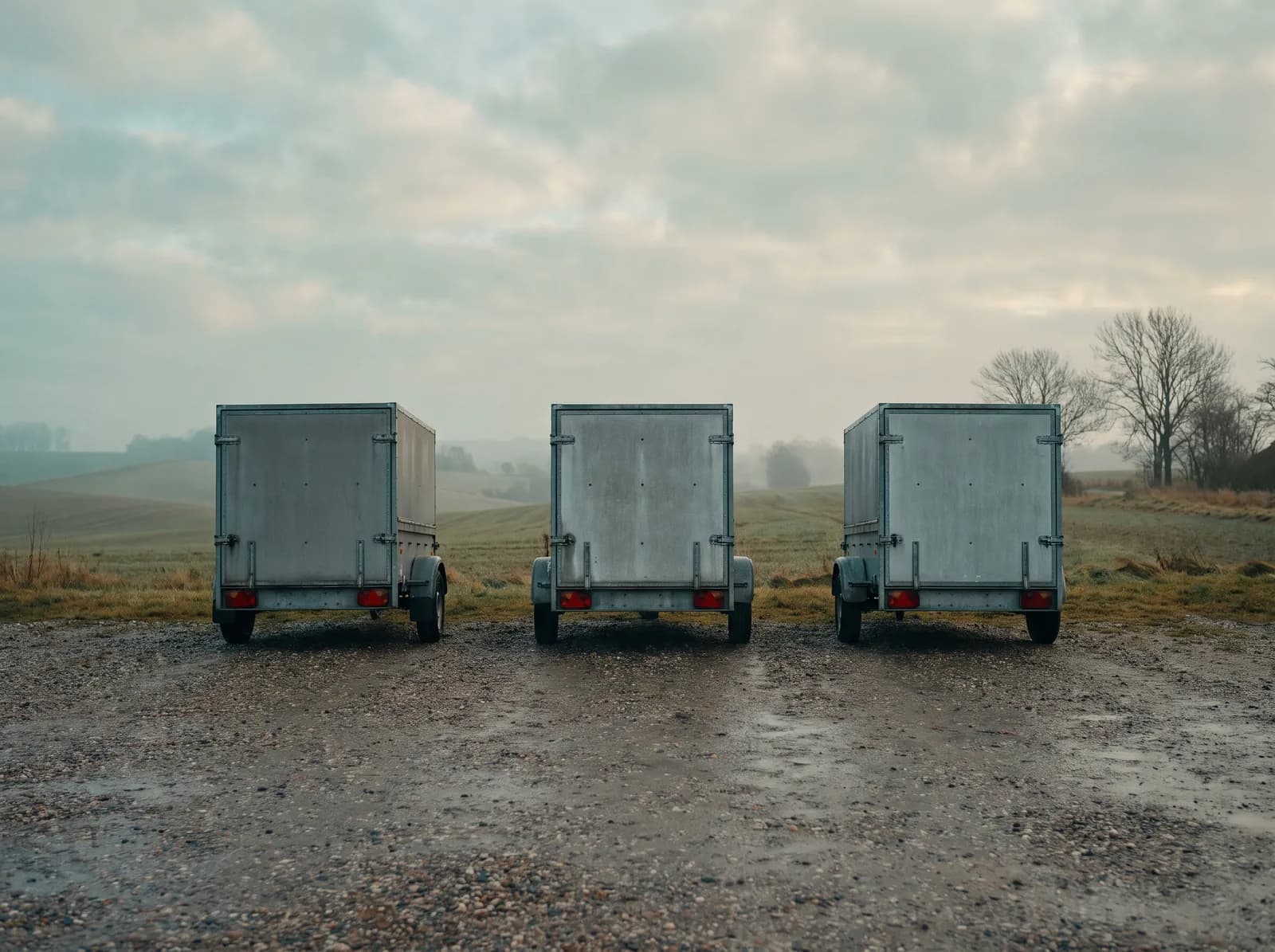 Small trailers on a gravel lot