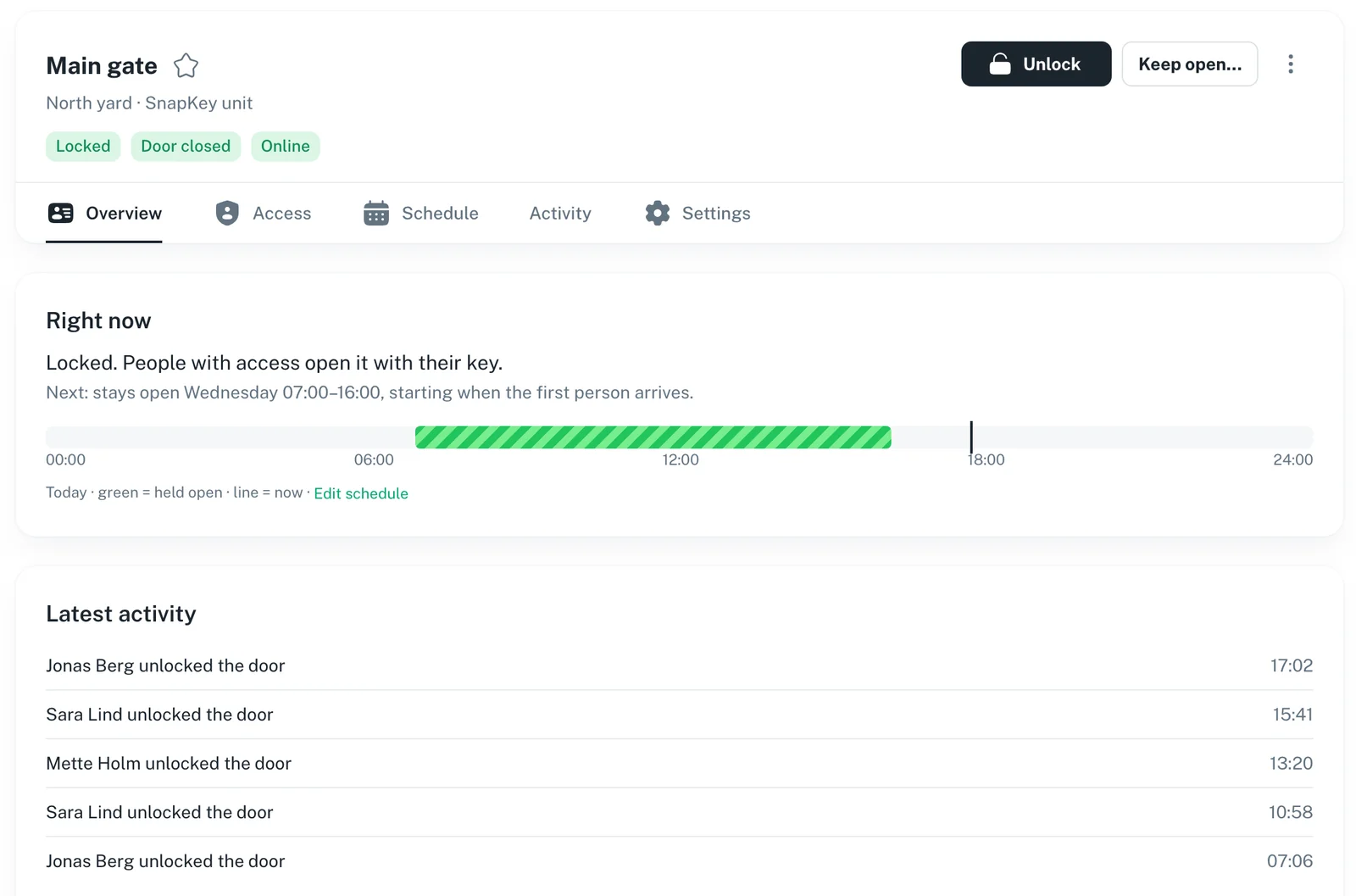A gate's page in the SnapKey dashboard